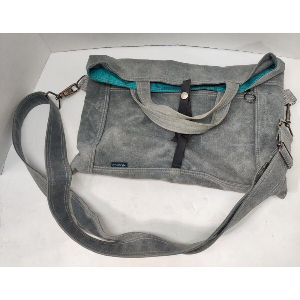 Moop Women's “The Paperback” Crossbody Bag Gray Canvas Removable Strap